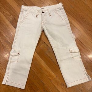 Frankie B. Cream Cropped/Cargo Jeans
